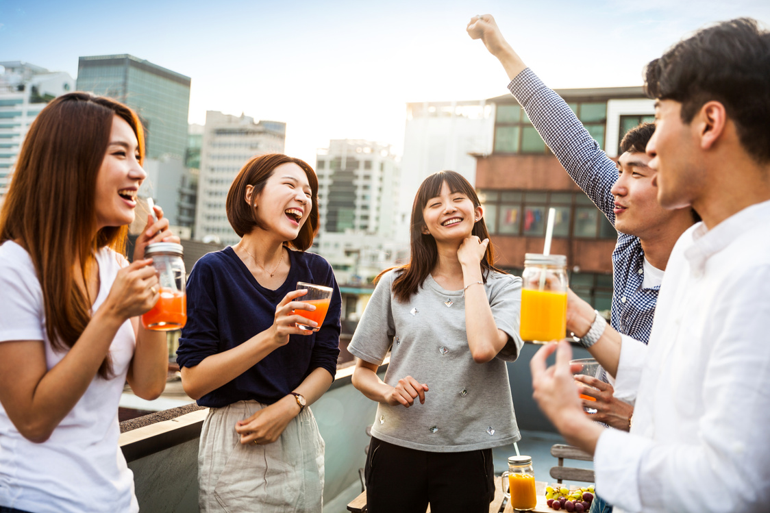 Korean people having rooftop party in Seoul